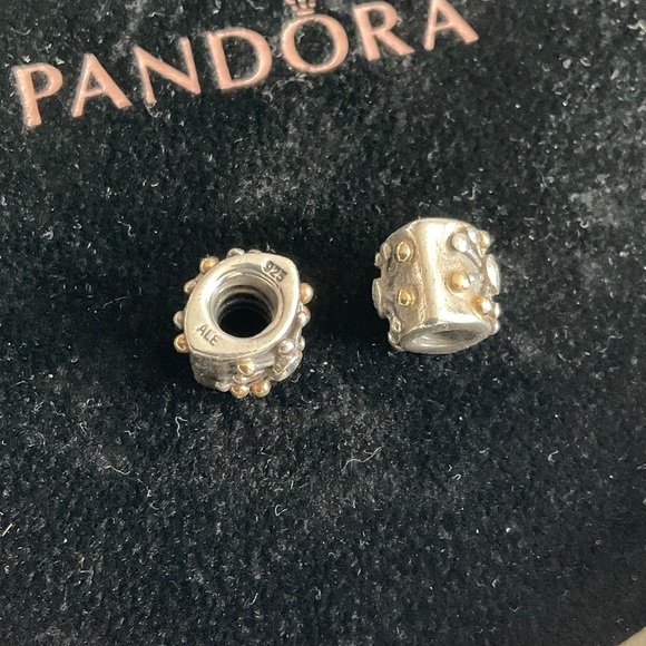 Pandora Silver and 14K Gold charms with diamonds on each side - Picture 3 of 4